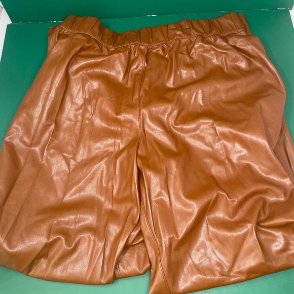 Enza Costa | Vegan Leather High Waist Pant in Cognac - Picture 3 of 9